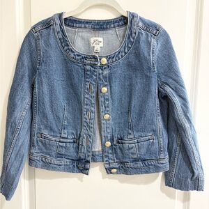 J.Crew Denim Collarless Cropped Jean Jacket Gold Buttons Size 2